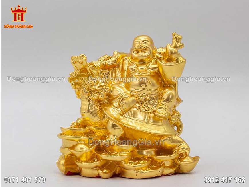 Pho tượng Phật Di Lặc cưỡi kim quy bằng đồng mạ vàng 24K